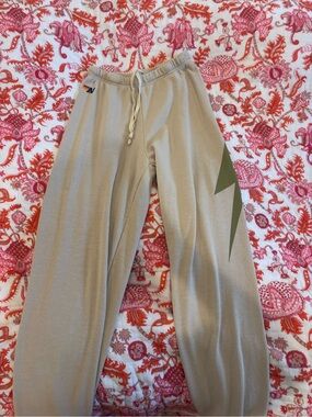 Aviator Nation Beige Sweatpants with Olive Bolt